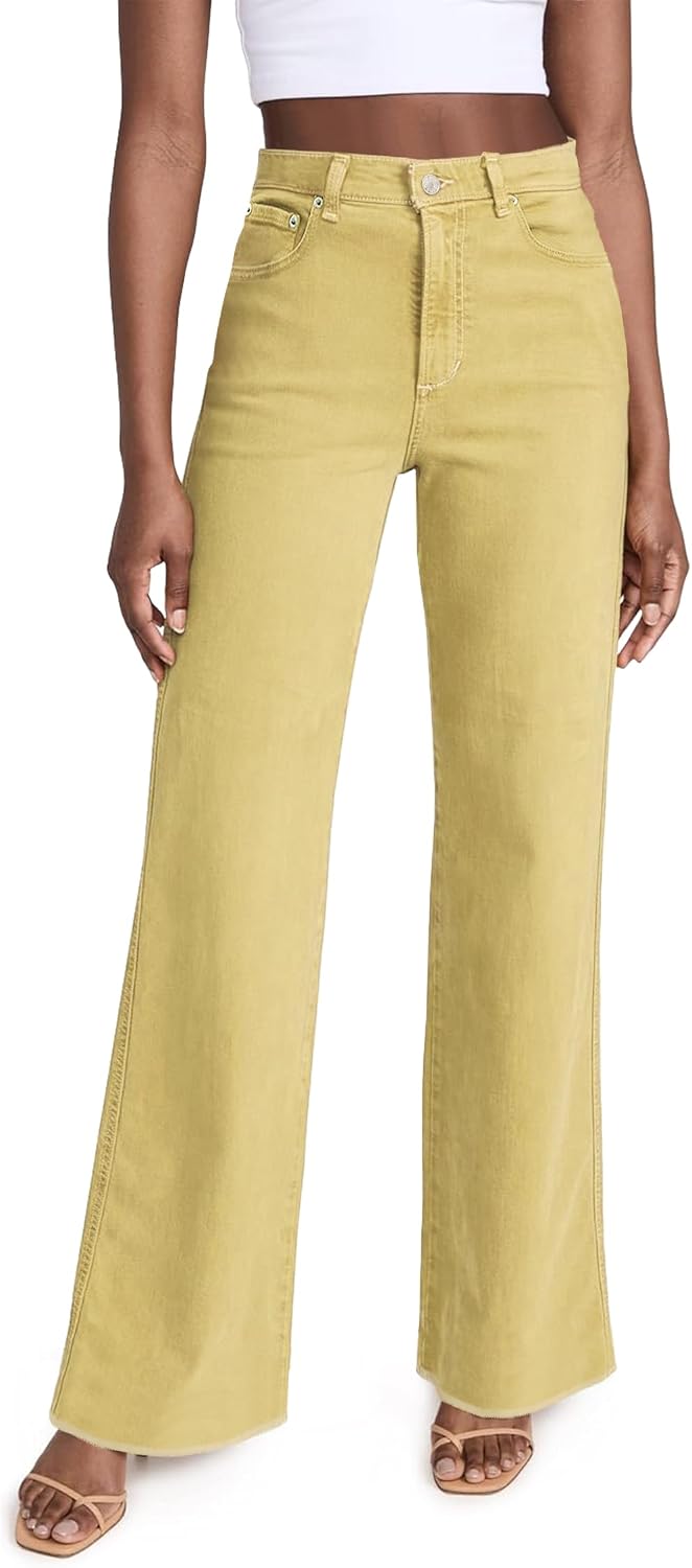 Allimy Women's Straight Leg Flare Jeans High Waisted Strechy Raw Hem Denim Pants