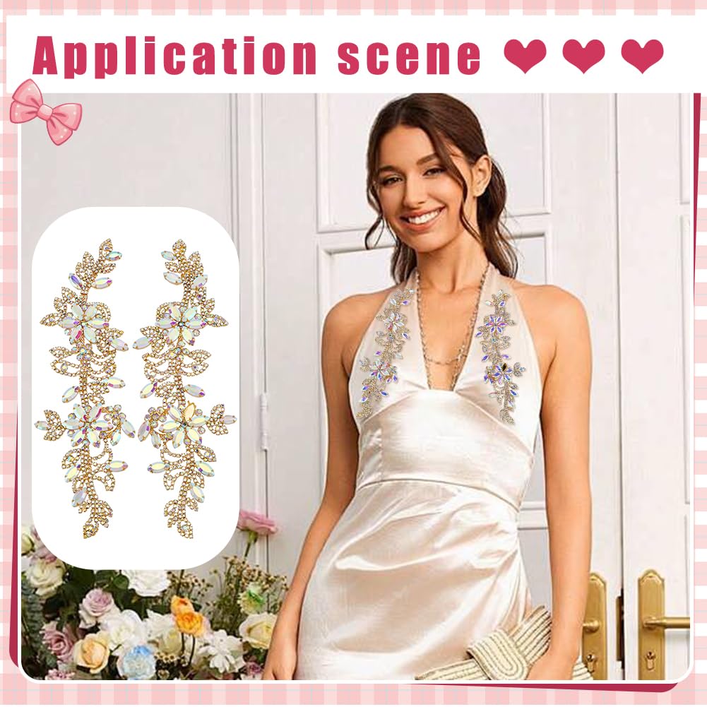 FINGERINSPIRE 1 Paio Toppe con Perline in Strass Toppe da Cucire con Strass in Cristallo AB, Dorati Fatti a Mano per Decorazioni di Abiti da Sposa, Accessori per Vestiti