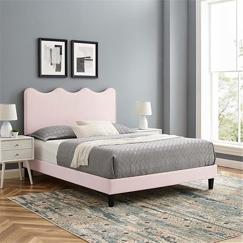 Miniatura 2 de Modway Current Modern Performance Velvet Queen - Cama con plataforma en color rosa