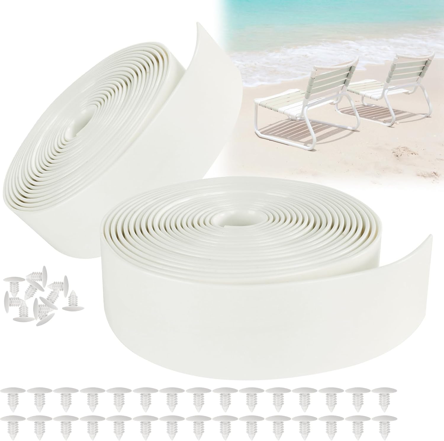 LukLoy Vinyl Straps for Patio Chairs Repair, 2 Pack 2" Wide x 20ft Long Replacement Straps with 40 Rivets, White