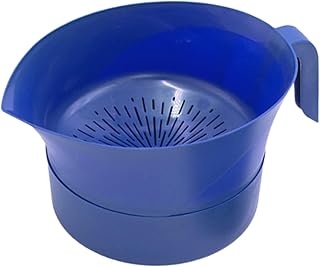 Colander & Food Strainer Kitchen Set - Strains Ground Beef & Bacon Grease - Colander Set Rinses Pasta, Rice, Fruit, & Vegetables | Comes with Grease Container with Lid (Blue)