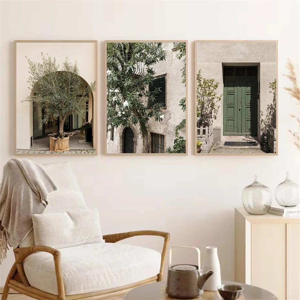 WUHBCZ Wall Posters-Abstract Window Door Calm Landscape Canvas Painting Green Olive Tree Posters And Prints Nordic Wall Art Picture Living Room Decor-40 * 50cm/3PCS (No Frame)