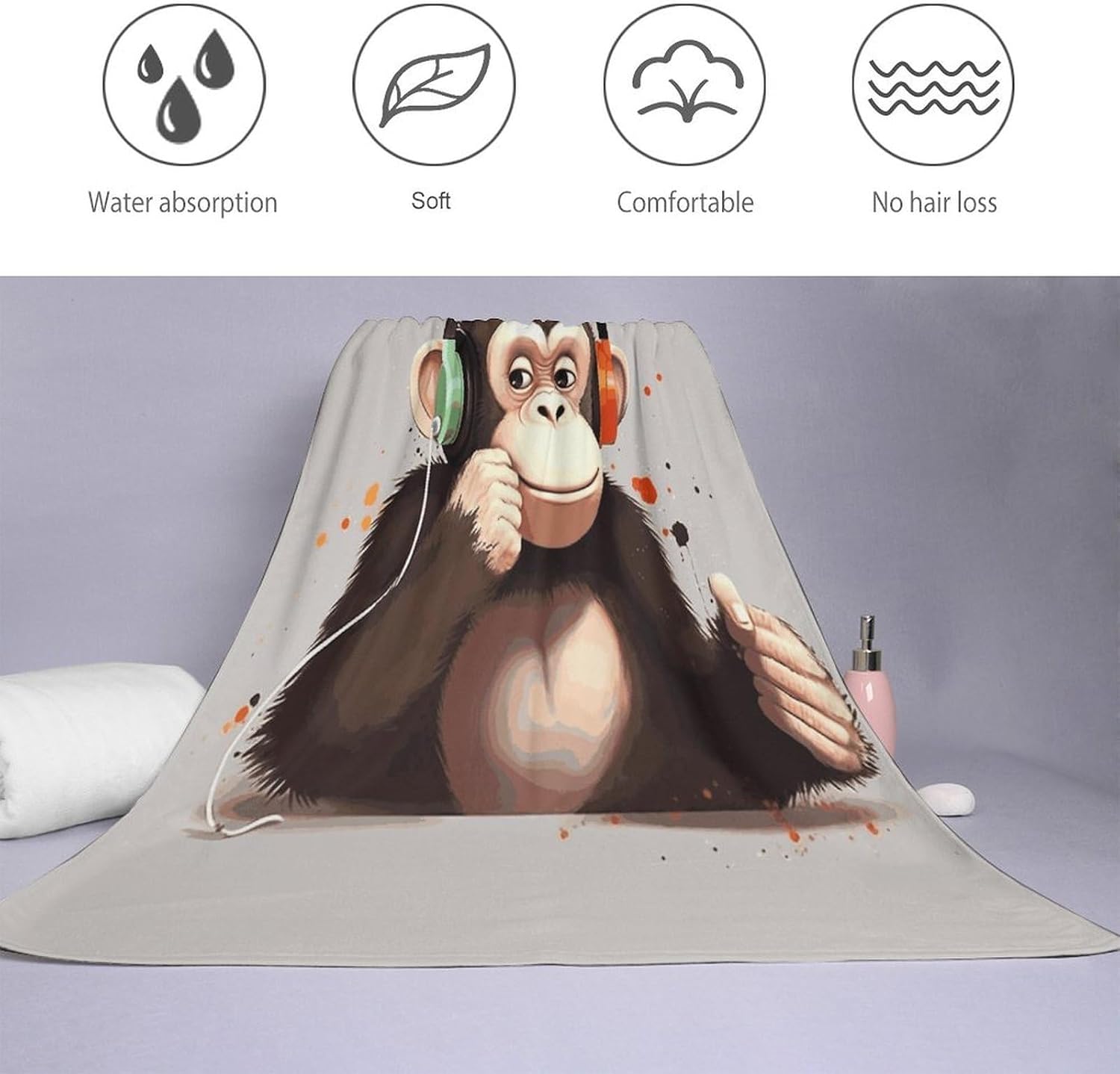 Music Monkey Towel Vacation Accessories Essentials Soft Lighterweight，Bath Towel for Adults Women Men，Bath Towels Gift for All Occasions, Machine Washable.