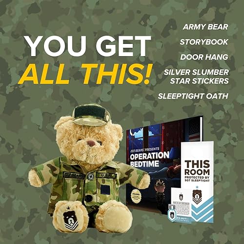 Miniatura 5 de ZZZ Bears SGT Sleeptight Army Teddy Bear con libro de cuentos y sistema de sueño, regalo reconfortante para niños del ejército, ayuda con la rutina