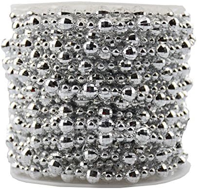 BoJia Pearl Bead Roll Faux Pearls Beads String by The Roll Faux Crystal Beads Garland 50ft ABS Cuttable for Christmas, Valentine, Exhibition, Wedding, Clothing, Costume, DIY Decoration (Silver)