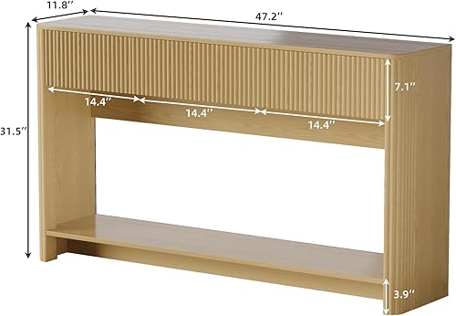 Miniatura 2 de Mesa consola acanalada de 47.2 pulgadas con 3 cajones, mesa de entrada de madera estrecha con estante abierto, mesa de sofá de granja detrás del