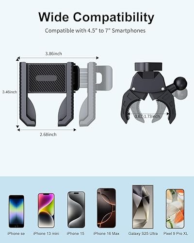 Miniatura 7 de Soporte de teléfono para motocicleta con bolsa impermeable, clip giratorio de 360, sin bloqueo de cámara, protección a prueba de lluvia, soporte de