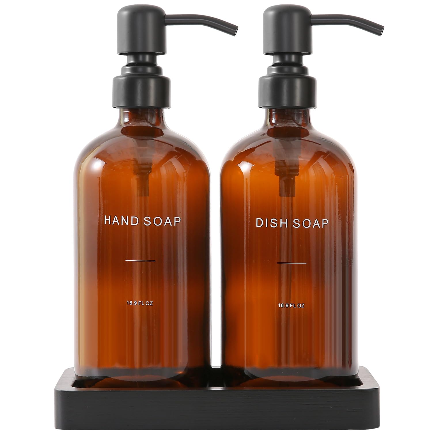 Amber Soap Dispenser Set, Soap Dispenser for Kitchen Sink with Black Stainless Steel Pump, Perfect for Kitchen Accessories Decor. (Amber)