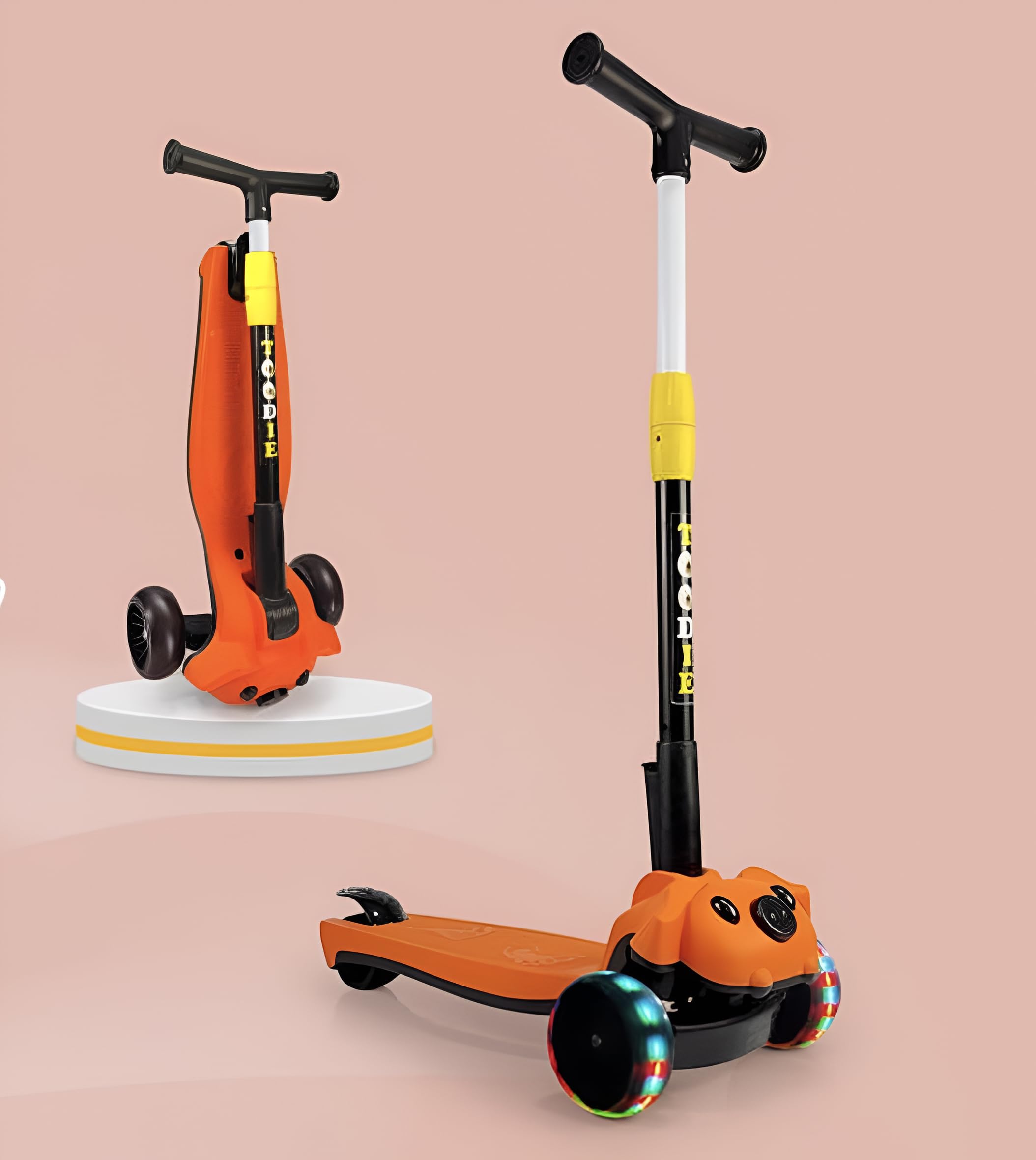 Kidoyz Foldable Scooter for Kids with Adjustable Height, Light, Music & LED Wheels | PVC Wheels, Max Weight 60 kg | Fun Outdoor Skate Ride for Boys & Girls Ages 2β12 (Red)