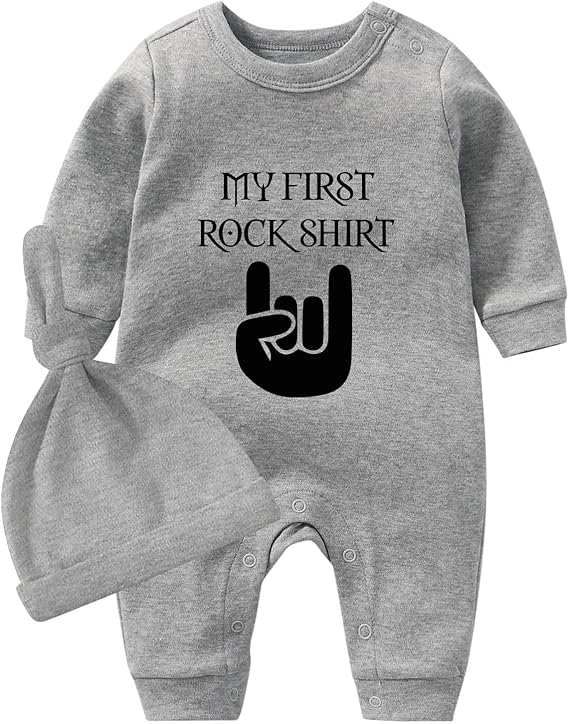 culbutomind Body Bébé Jumeaux Rock Shirt Naissance Vêtement Fille Garçon Cadeaux Jumeau Pyjama Bébé Avec Bonnet(grey 6m)