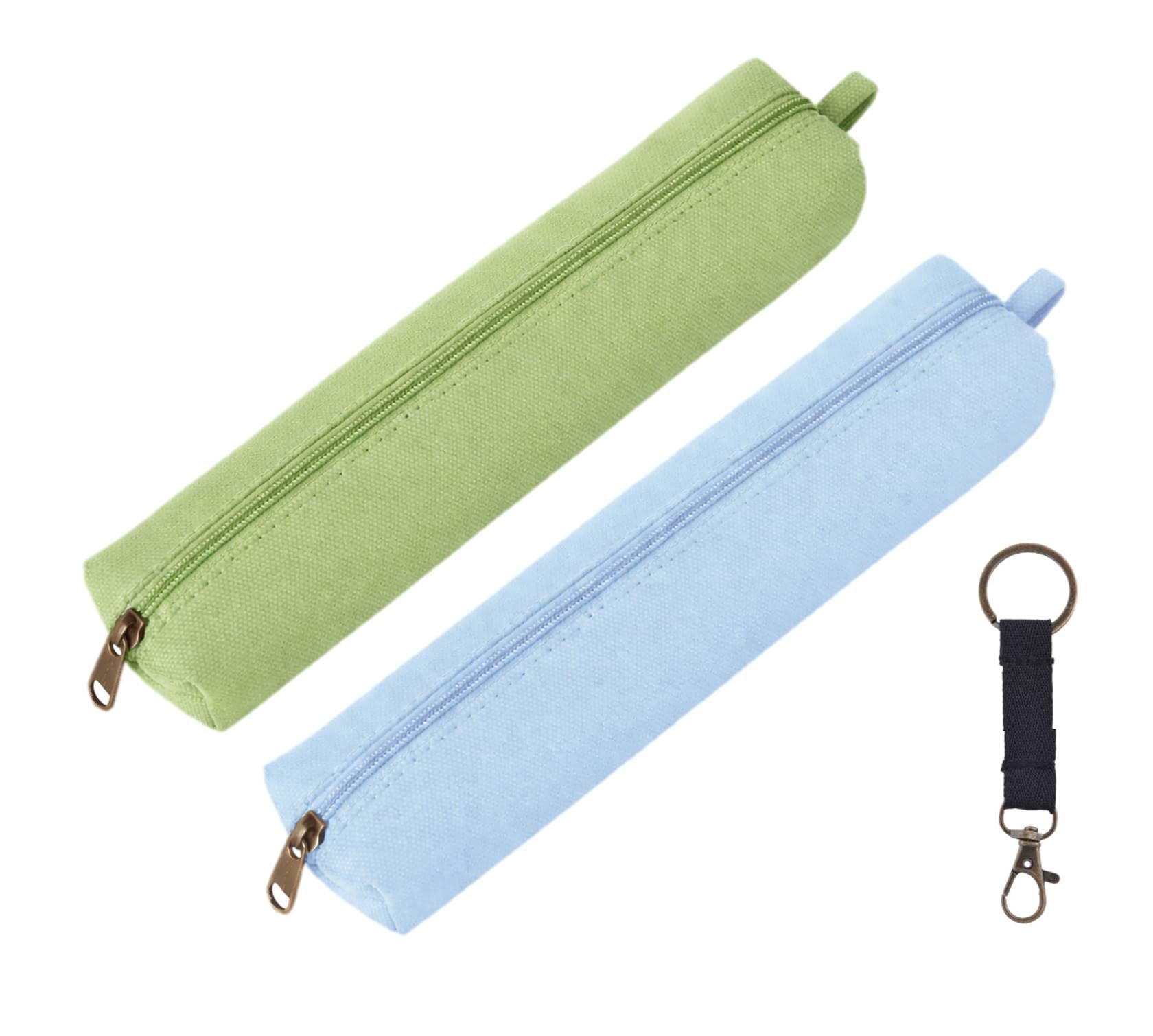 Lify Small Pencil Pouch Pen Case Canvas for Adults Boys Girls with Aesthetic Slim Thin Design School Stationary Art Supplies Brown- 2 Piece Pack (Sky Blue (1Pcs) + Pastle Green(1Pcs))-image-34