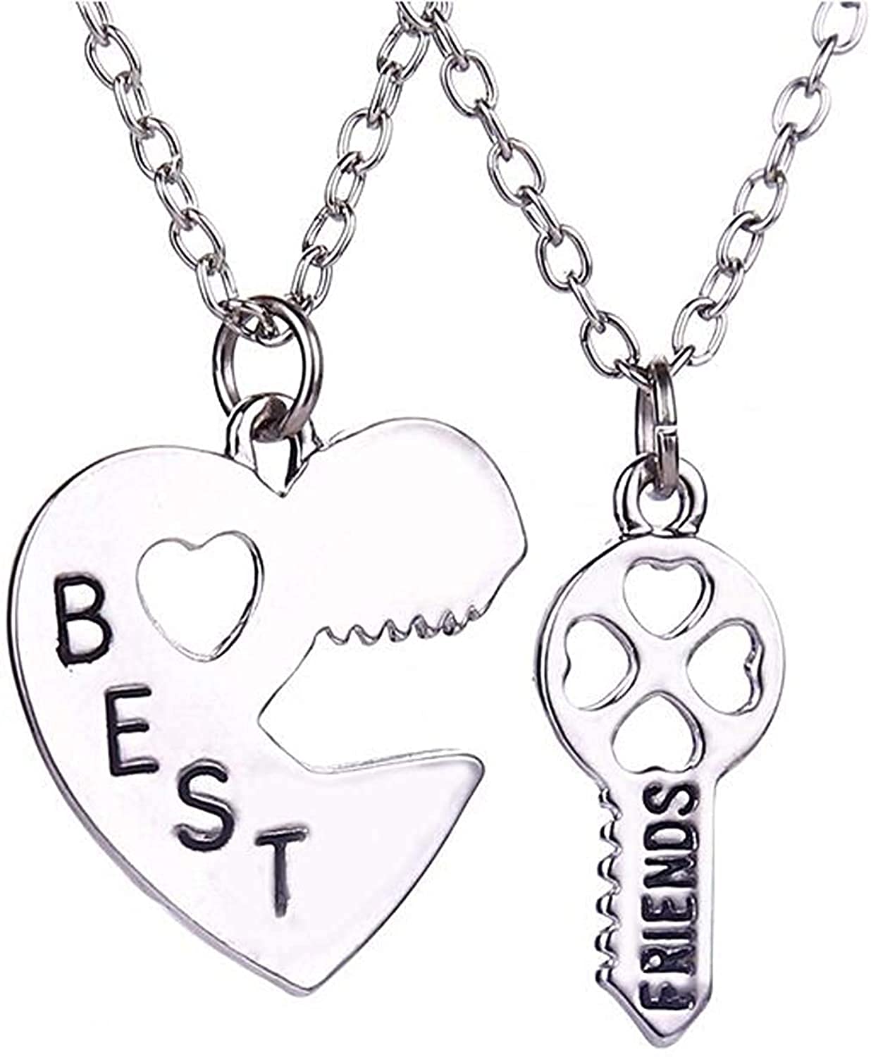 BFF Necklaces for 2 - Best Friends Necklace Set - Round/Heart Enameled Puzzle Pendants