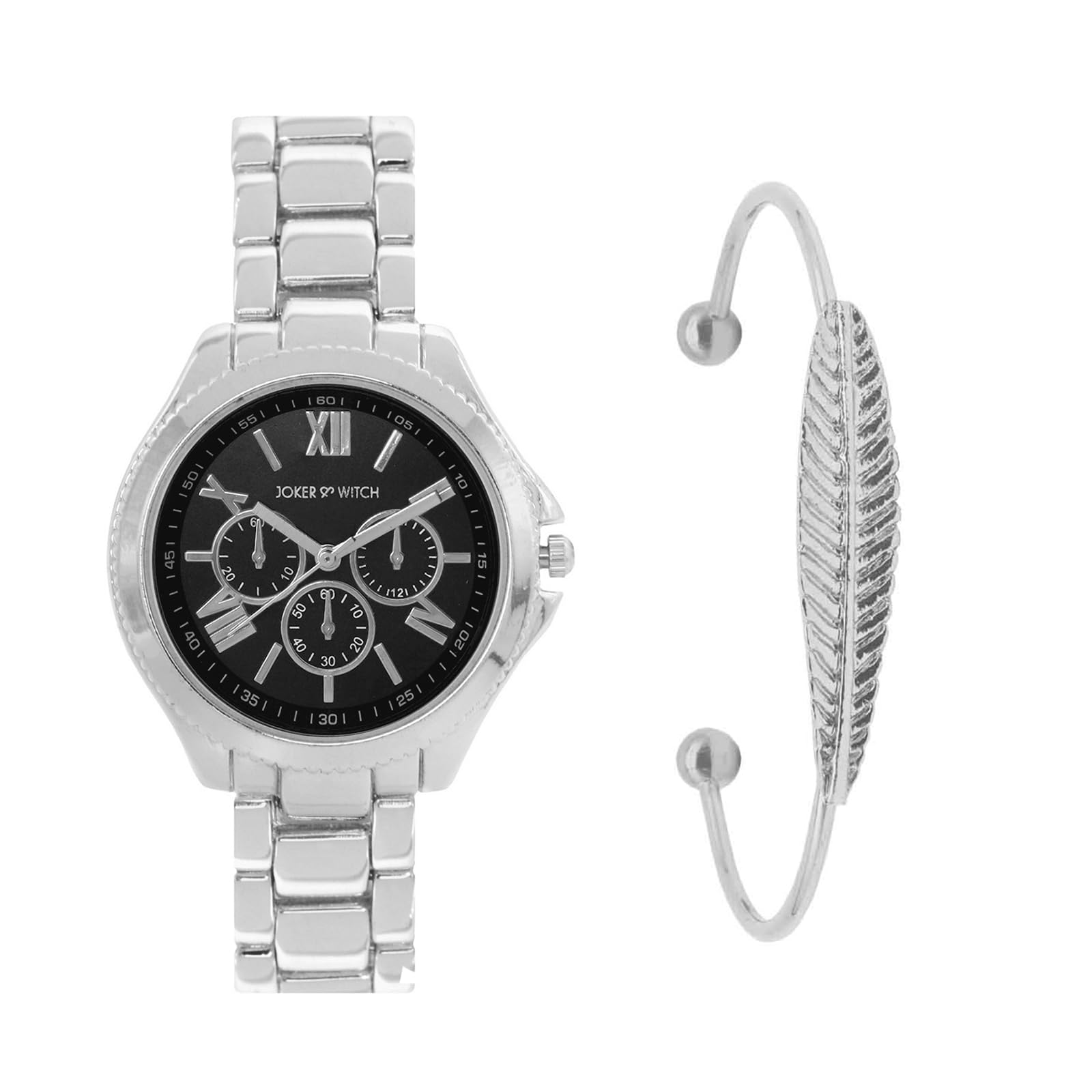 Joker & Witch Stainless Steel Women Chrono Blade Analog Watch Bracelet Stack, Black Dial, Silver Band (B0C7L86H49) Amazon Price History, Amazon Price Tracker