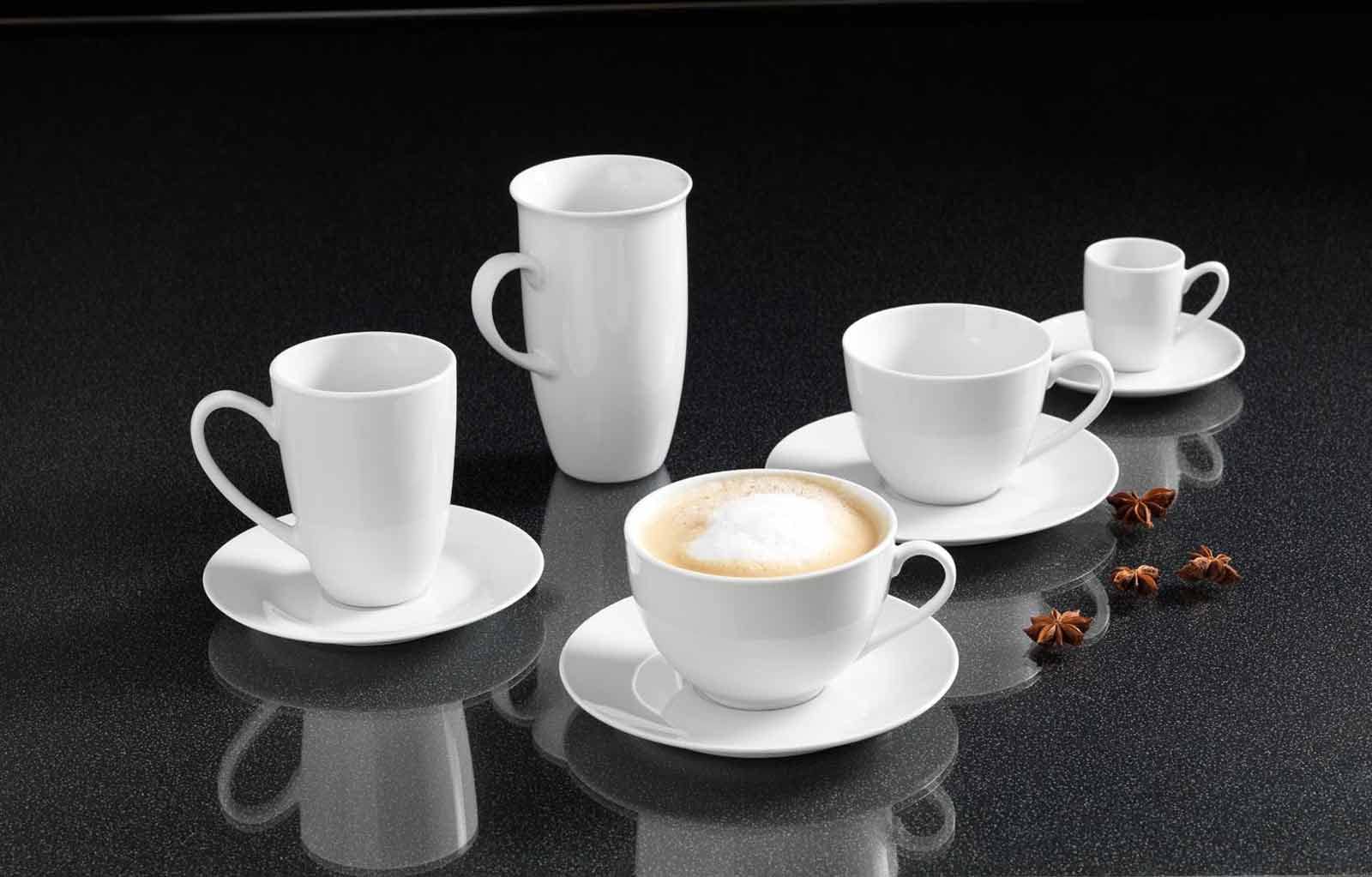 Ritzenhoff & Breker Bianco Latte Macchiato Tasse, 6er Set, 330 ml, Kaffeetassen aus Porzellan, Weiß, Spülmaschinengeeignet