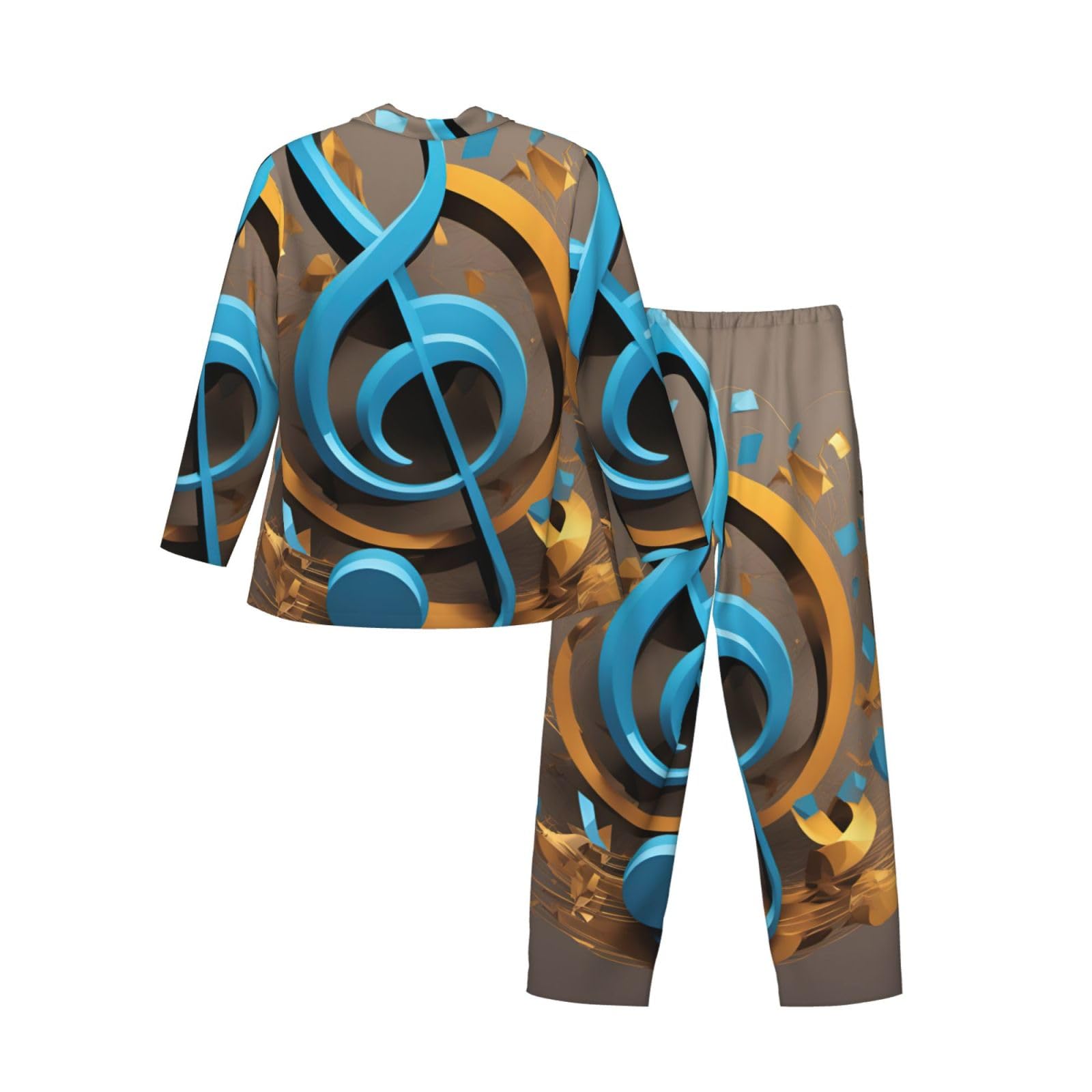 Music Note Print męska piżama z długim rękawem zestaw bielizna nocna dwuczęściowy zestaw wypoczynkowy oddychająca bielizna nocna