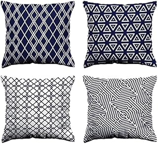 BEDBRIC Cushion Covers Set of 4 (45 x 45 CM). Washable Decorative Throw Pillow Covers with Hidden Zipper. Blue Cushion Covers for Sofa, Bedroom, & Couch. Adoring Sofa Cushion Covers