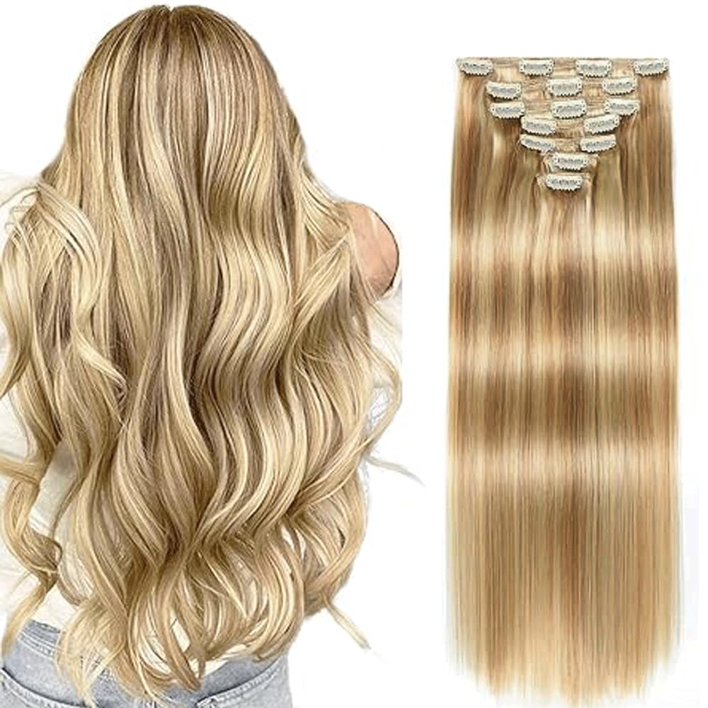 Extension con clip dritte in capelli umani, extension con clip invisibili P27/613, bionda 120 g, 7 pezzi per confezione da donna