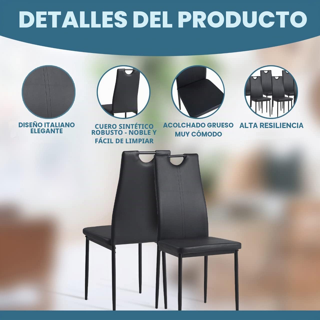 Albatros 2907 Salerno Set de 4 sillas de Comedor, Negro