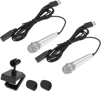 MECCANIXITY 2Pcs Mini Microphone Mini Type C Mic with Sponge Cover, Silver