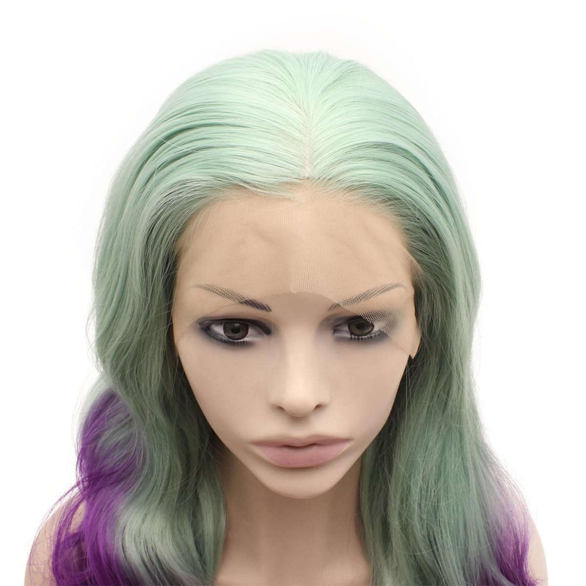 MX angel Long Wavy Blue Purple Ombre Synthetic Lace Front Two Tone Wavy Heat Resistant Fiber Hair Wig