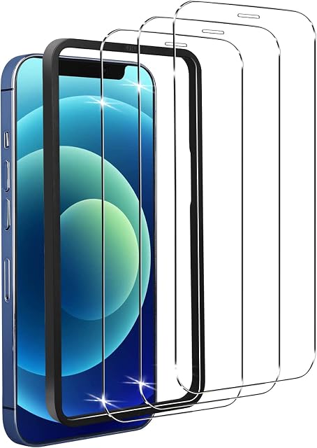 3-Pack Premium Screen Protectors for Apple iPhone 12 Pro/ 12 6.1-Inch, HD Clear Bubble-Free Tempered Glass Film, Easy-Installation Frame, 0.33mm 9H Hardness, Anti-Crack, Full-Coverage, Case-Friendly