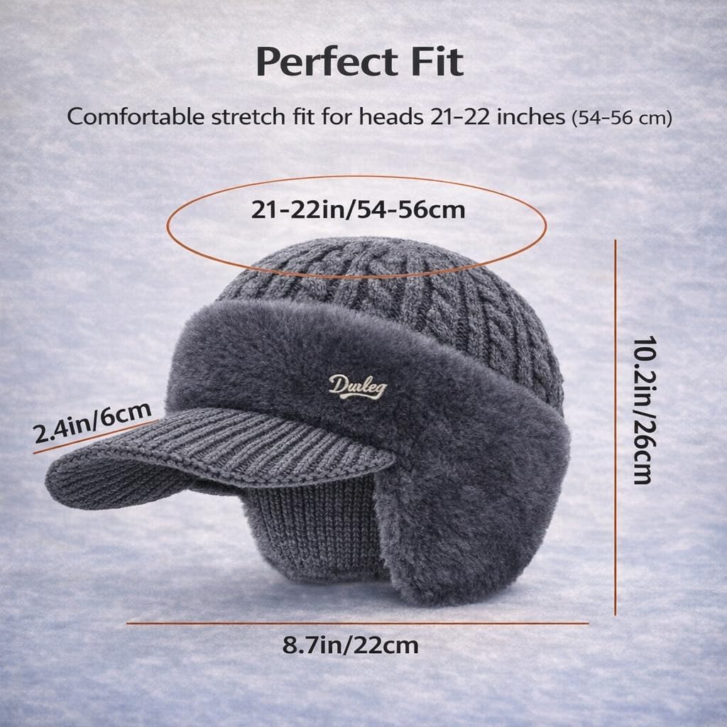 Trapper Hat, Extreme Cold Weather Trapper Hat, Winter 3 in 1 Soft Breathable Comfort Warm Knitted Beanie for Men - Image 6
