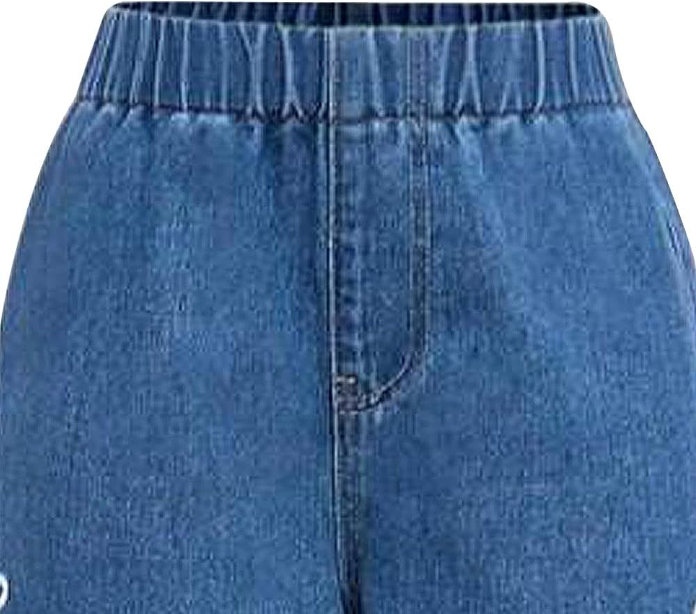 Nivne Tco Girls Baggy Jeans, Bow Embroidered Wide Leg Pants for Girls, Casual Loose Fit Elastic Waist Denim Pants - Image 4