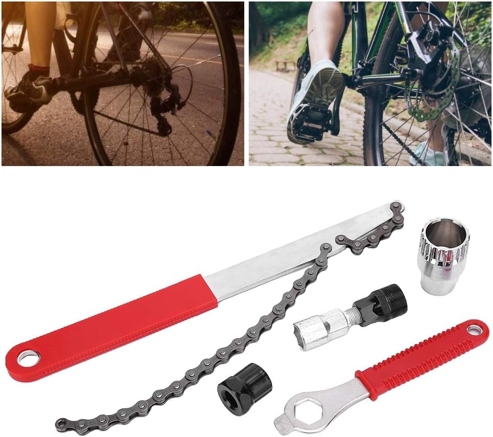 Pilipane Bicycle Repair Tool Kit Professional Multifunction Bike Chain Detacher Bracket Flywheel Crank Remover Set for Mountain Road Bicycle Maintenance Carbon Steel 5 in 1 Accessories