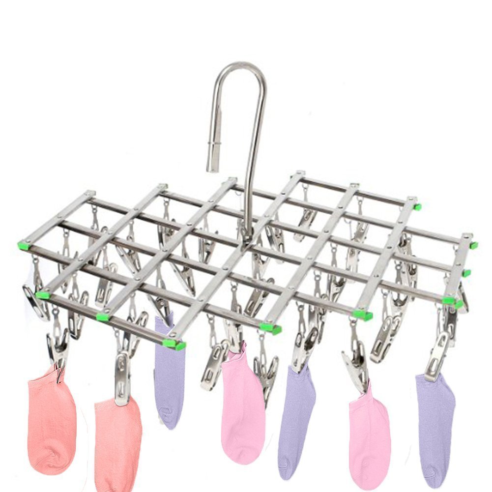 Stendino da appendere in acciaio INOX con 35 clip, per intimo e asciugamani, calze e altro.
