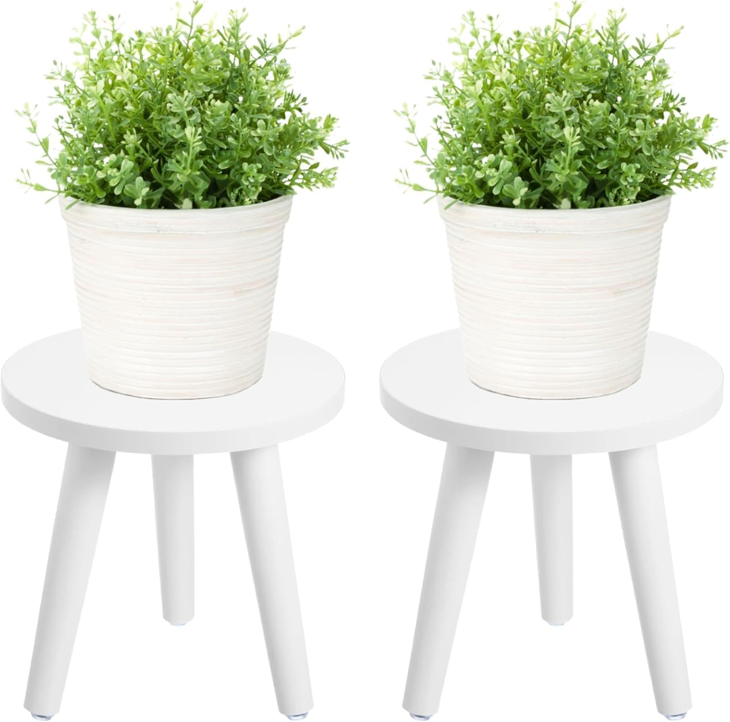 2PCS Samll Plant Stand Indoor/Outdoor for Plants,Wood White Planter Stands Holder Mid Century Pedestal Shelf,Sturdy Short Flower Rack Boho Short Plant Table 8.6"Tall Wooden Plants Stool for Garden