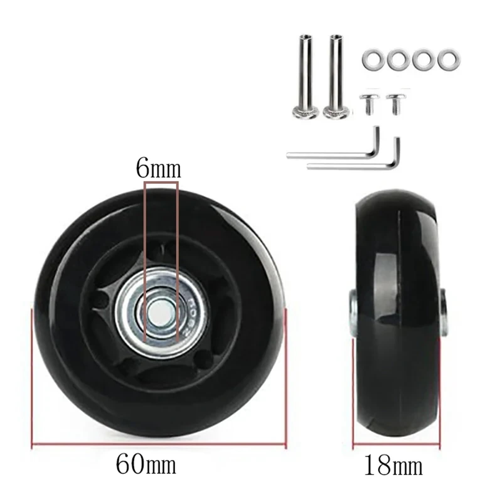 Rueda para Maleta de Viaje Kit De Reparación Y Reemplazo Ruedas Silenciosas For Maletas: Ejes 40 Mm/50 Mm/60 Mm Diámetro(60mm-18mm-4Wheels)