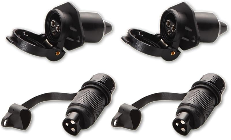 Enchufe y Enchufe de Remolque de 3 Pines 12V DIN 9680 Conector 3 Pines para Tractor Remolque Vehículos Agrícolas - 2 Piezas