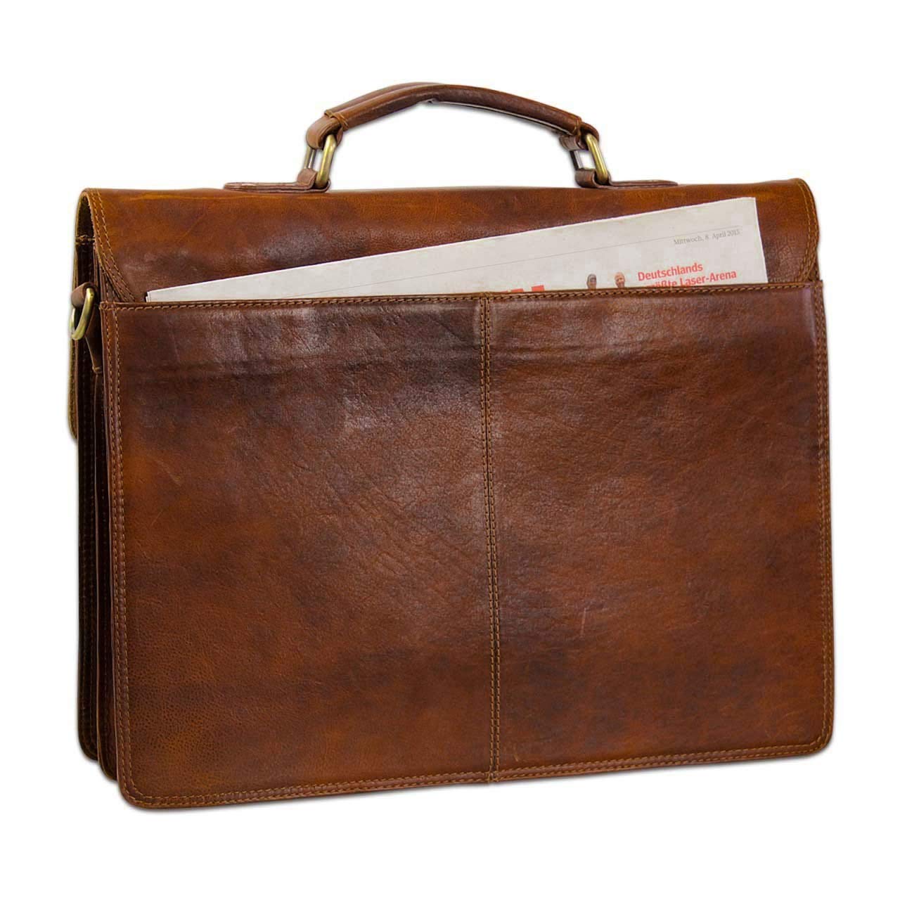 STILORD Vintage Aktentasche Herren Büro Business Schultertasche Laptoptasche mit Schloss groß echtes Rinds-Leder braun