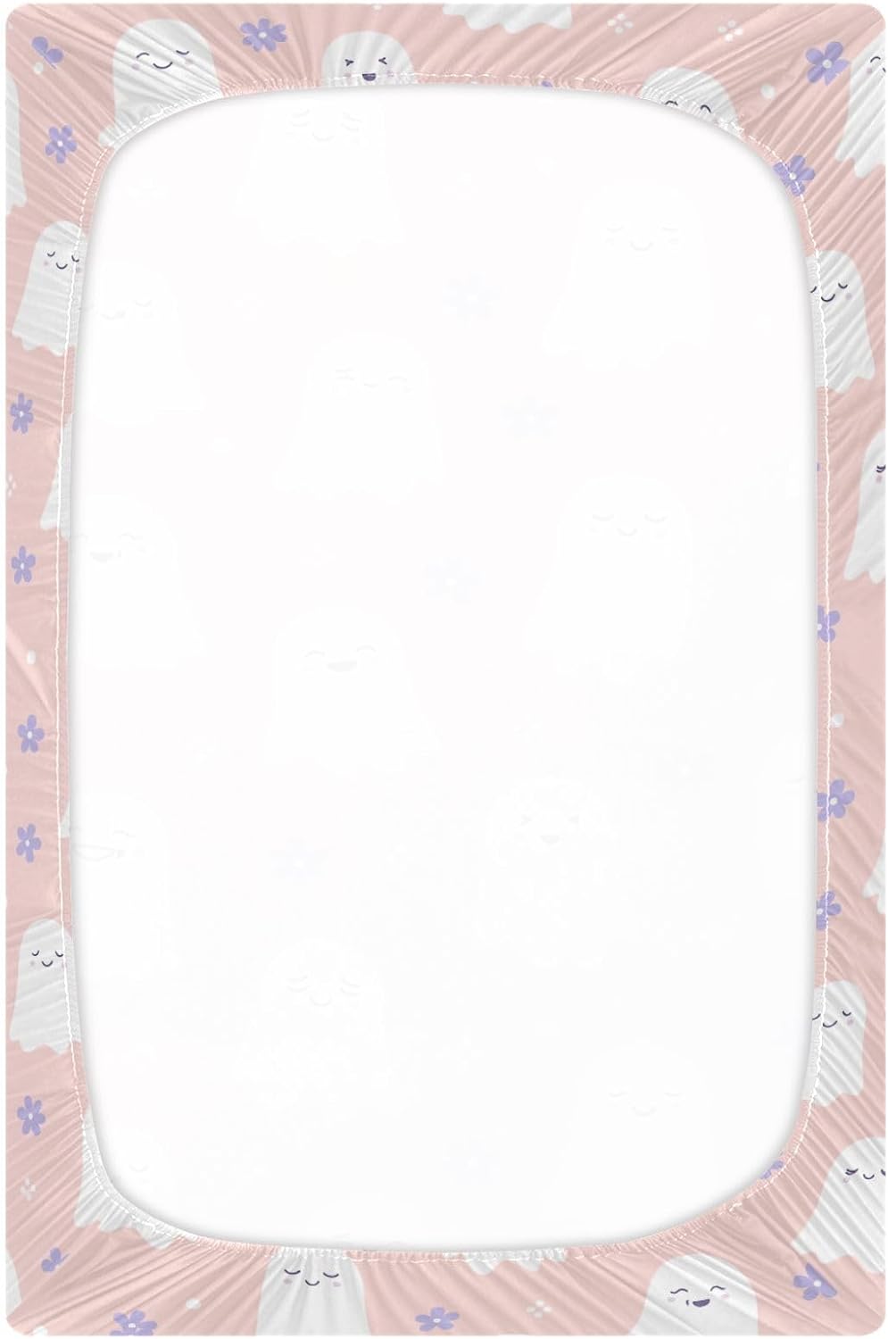Pfrewn Cute Halloween Crib Sheets for Girls Pink Cute Halloween Ghost Flowers Fitted Crib Sheet Fits Standard Crib Mattress Pads Stretch Soft Toddler Baby Sheet, 52x28x9IN