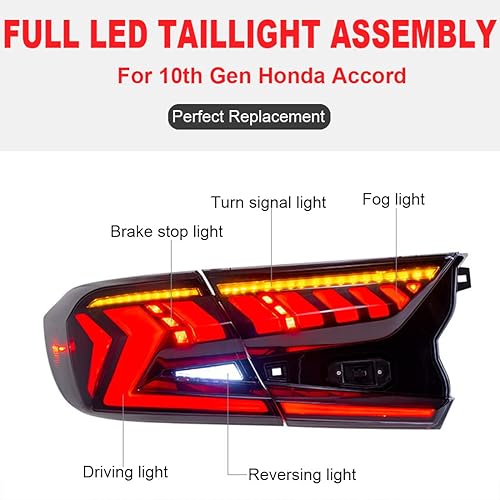 Miniatura 2 de Conjunto de luces traseras LED para Honda Accord de 10ª generación 2018 2019 2020 2021 2022 con lente ahumada Accord luces traseras con animación