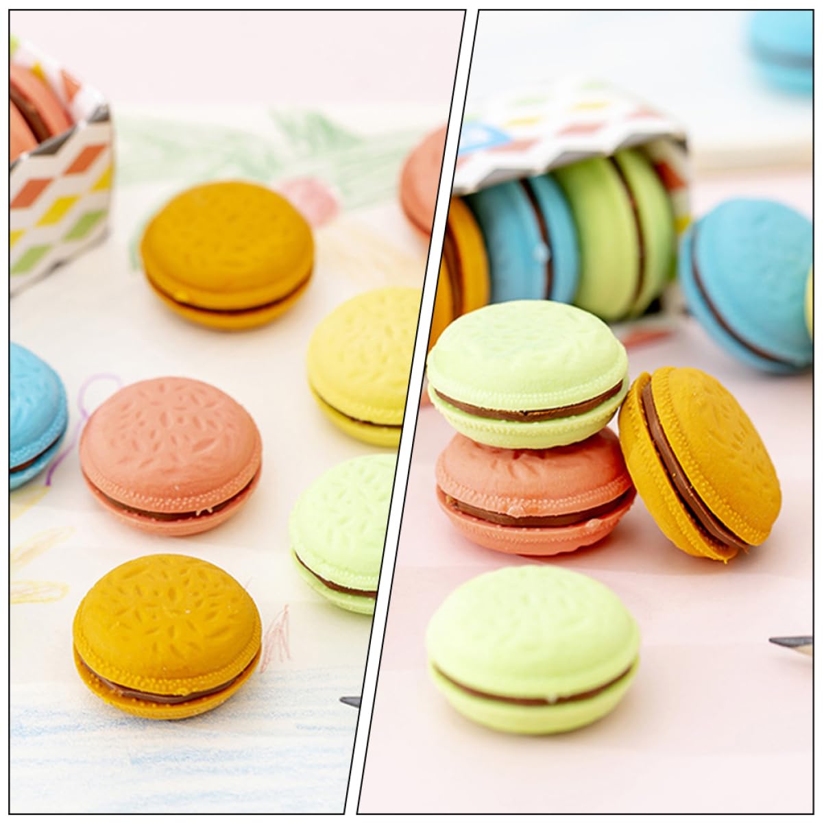 5 Set Gomma Macaron Graziose Gomme Per Macaron Gomme Da Cancellare Cancellatori Di Premi Cancellino Evidenziatori Gomma Di Sabbia Retrattile Da Cancellare 4 Scatole*5