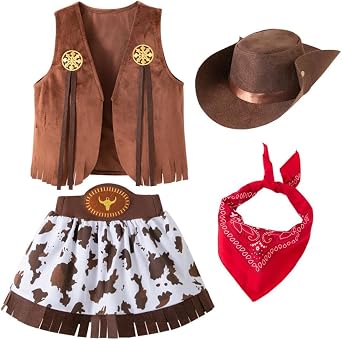 Dressy Daisy Girls Western Cowgirl Costume with Kids Vest & Hat | Halloween Costume, Dress Up Party Outfit, 9 Months to 14 Years