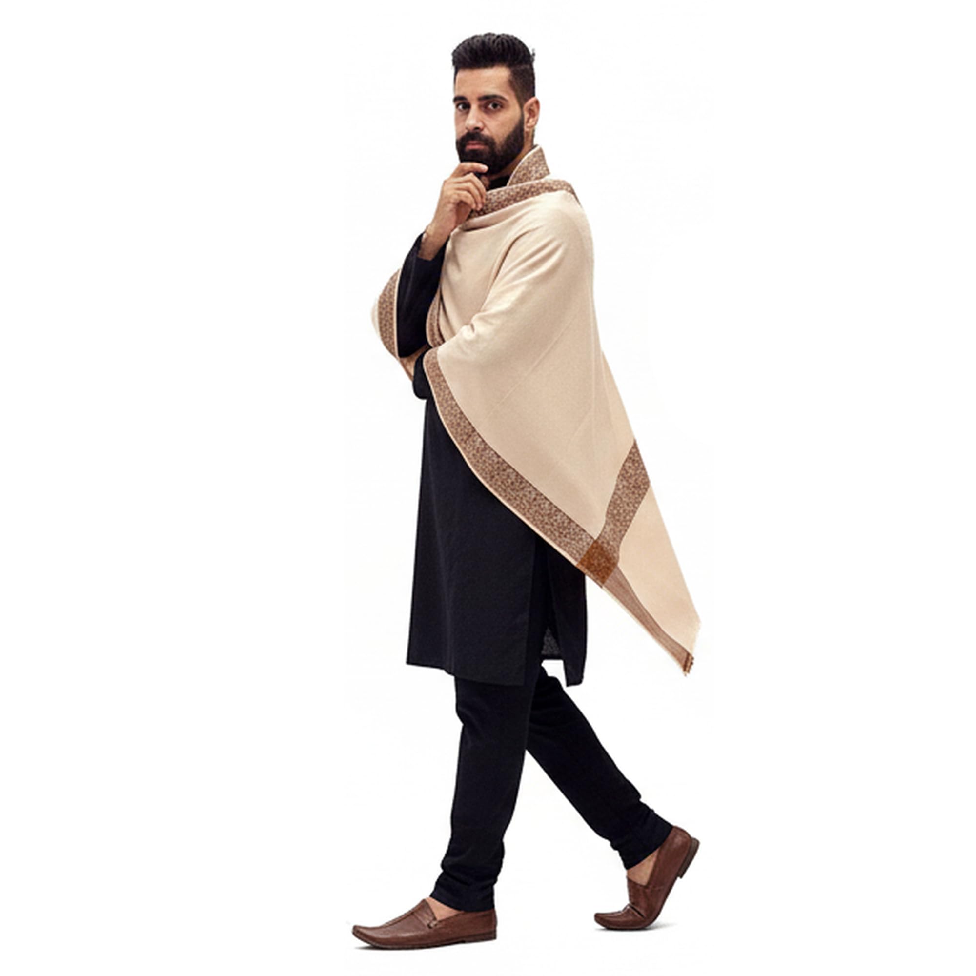 goodluck Premium Wool Shawl – Soft Warm Winter Wrap for Men & Women, Lightweight (Cream, Size 37 x 75 Inches)-picture-23