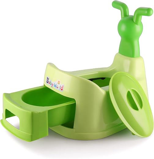 Nabhya Plastic Toilet Trainer Baby Potty Seat Cartoon Face with Removable Tray & Closing Lid (Green) Pack of 1