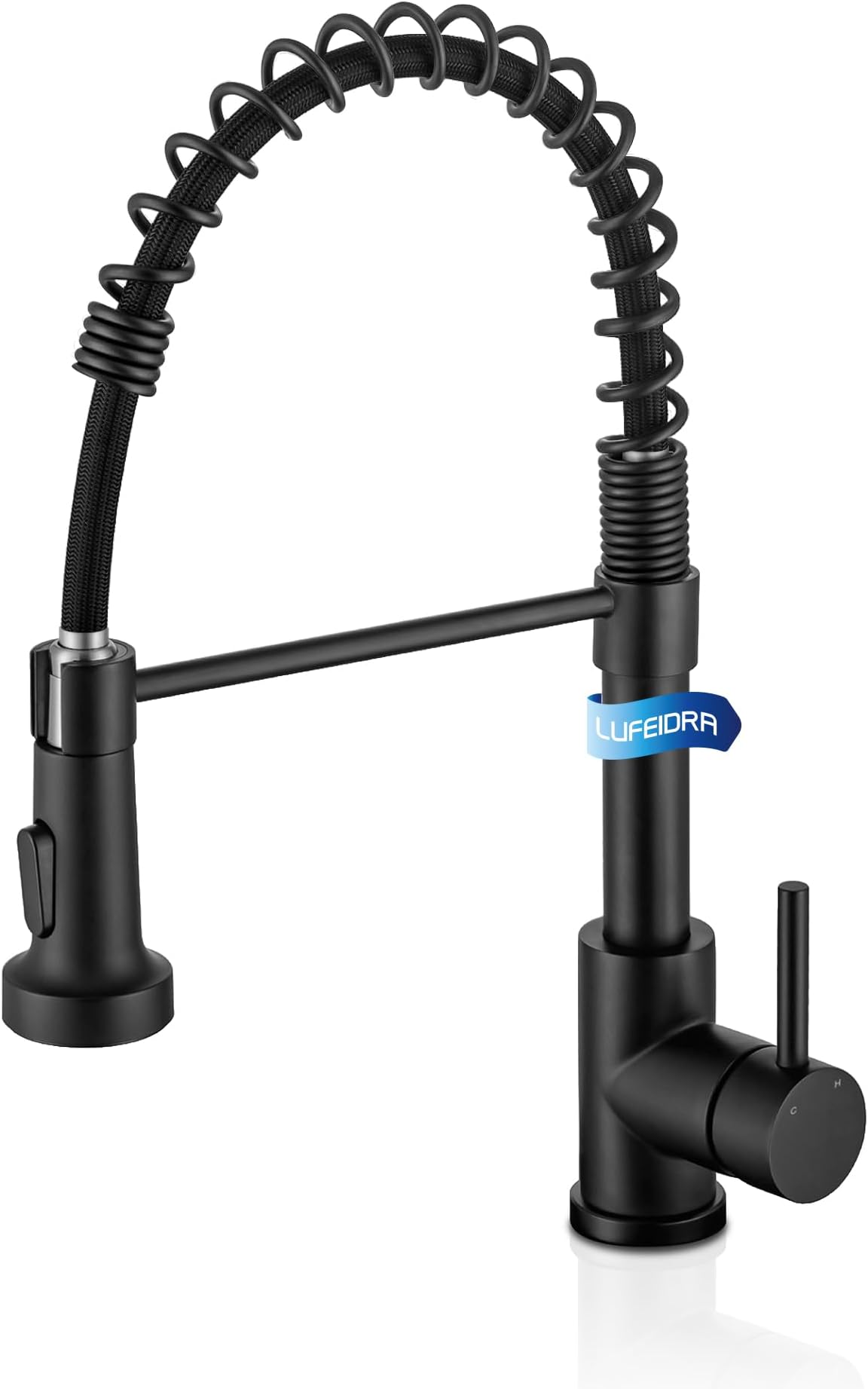 LUFEIDRA Black Kitchen Faucet with Pull Down Sprayer, High Arc Spring 304 Stainless Steel Single Handle 1 or 3 Hole 2 Mode Kitchen Faucets for Farmhouse RV Camper Laundry Wet Bar