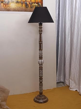 AMDHOME Black Cotton Conical Wooden Floor Lamp -21 (14x55.75inches)