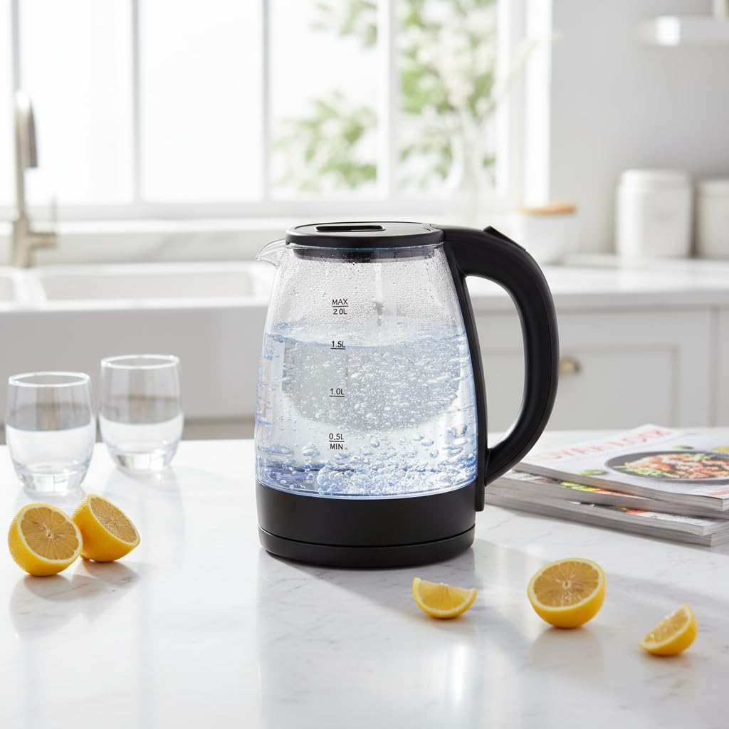 Ginoya Brothers Electric Tea Kettle for Boiling Water, 2.0L, Hot Water Boiler, Wide Opening & Automatic Shut Off,Boil-Dry Protection, Stainless Steel Bottom BPA-Free, Black-image-32
