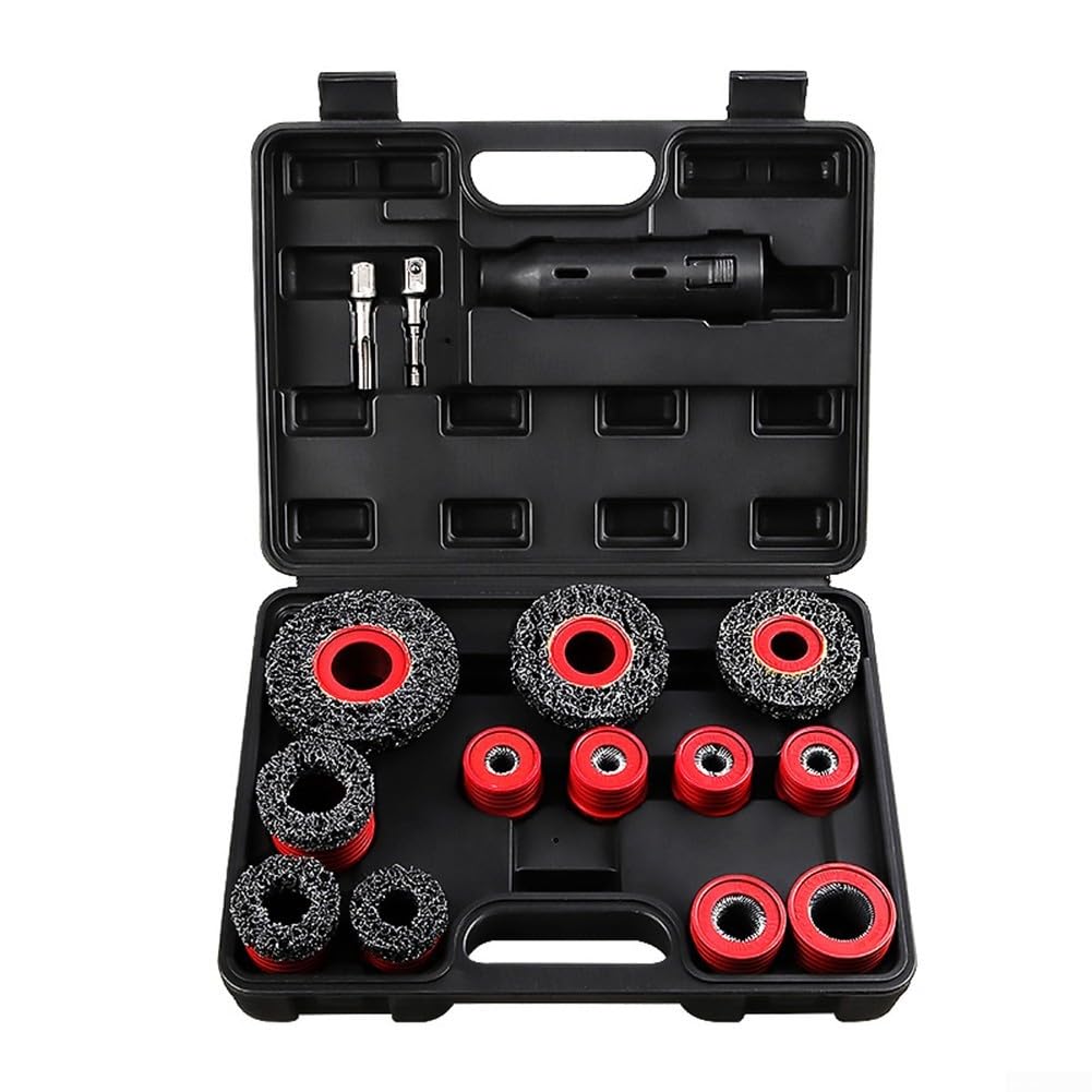 Kit de 15 cepillos limpiadores de óxido para pernos de rueda diseñados para tamaños de pernos de 12 mm, 13 mm, 14 mm, 16 mm, 22 mm, 28 mm y compatibilidad con taladros