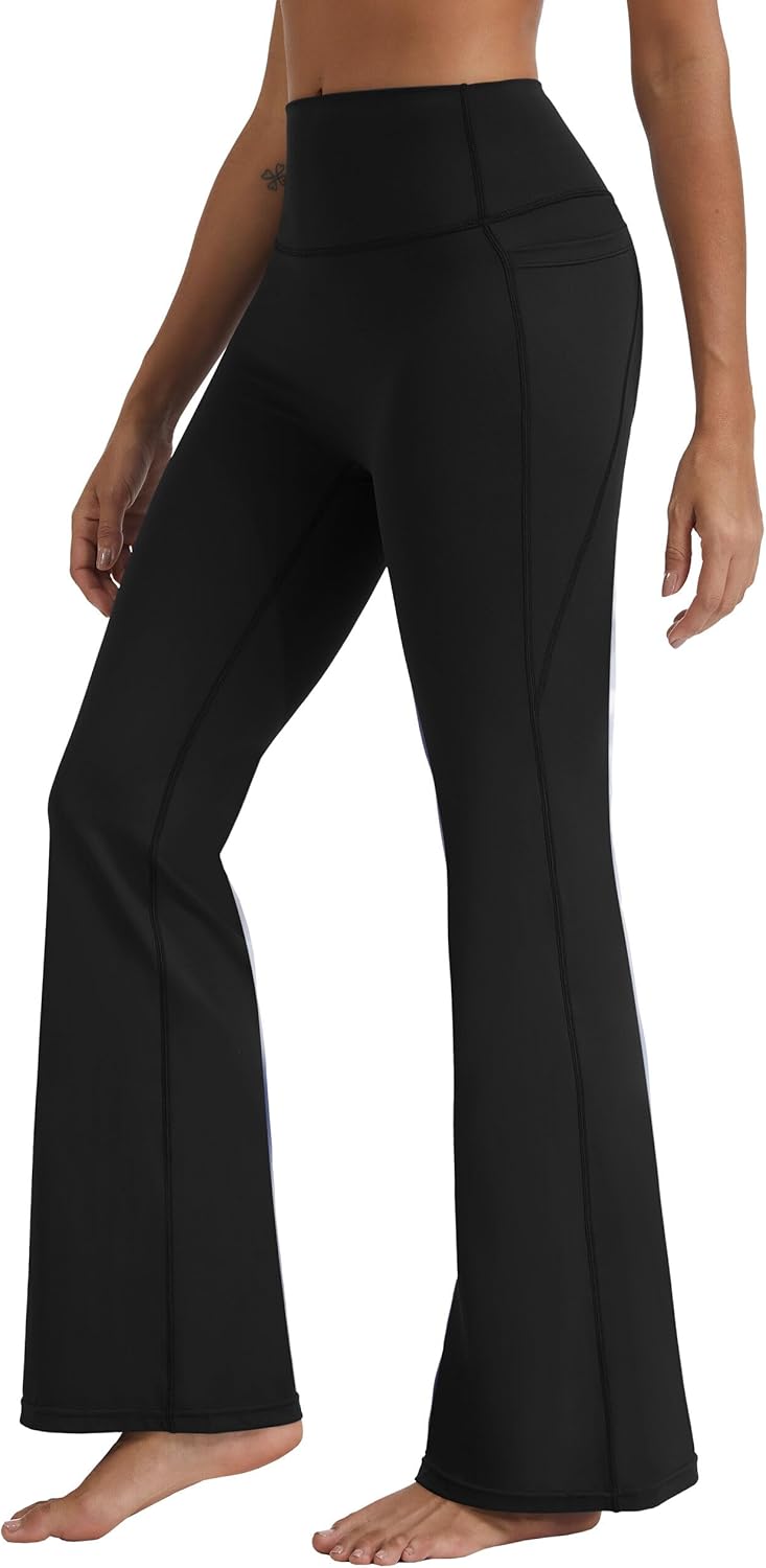 Womens Flare Leggings No Front Seam Flare with Tummy Control High Waisted Wide Leg Yoga Pants