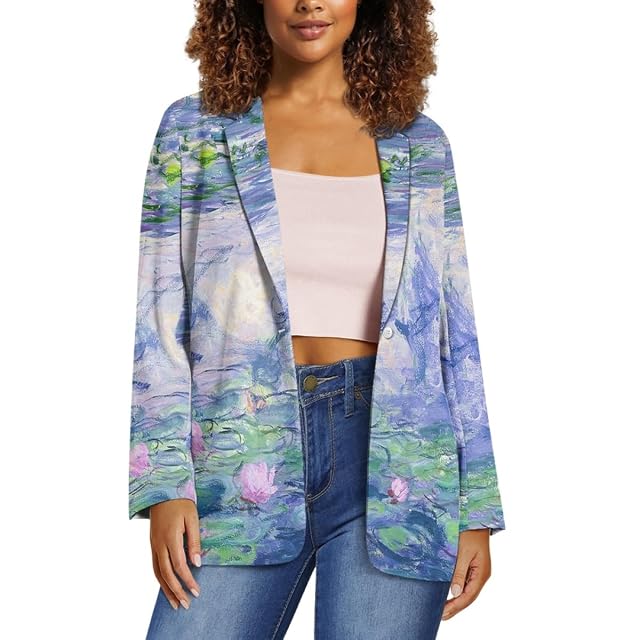 GLUDEAR Womens Casual Long Sleeve Paint Oil Painting Print Work Blazer Graphic Jackets