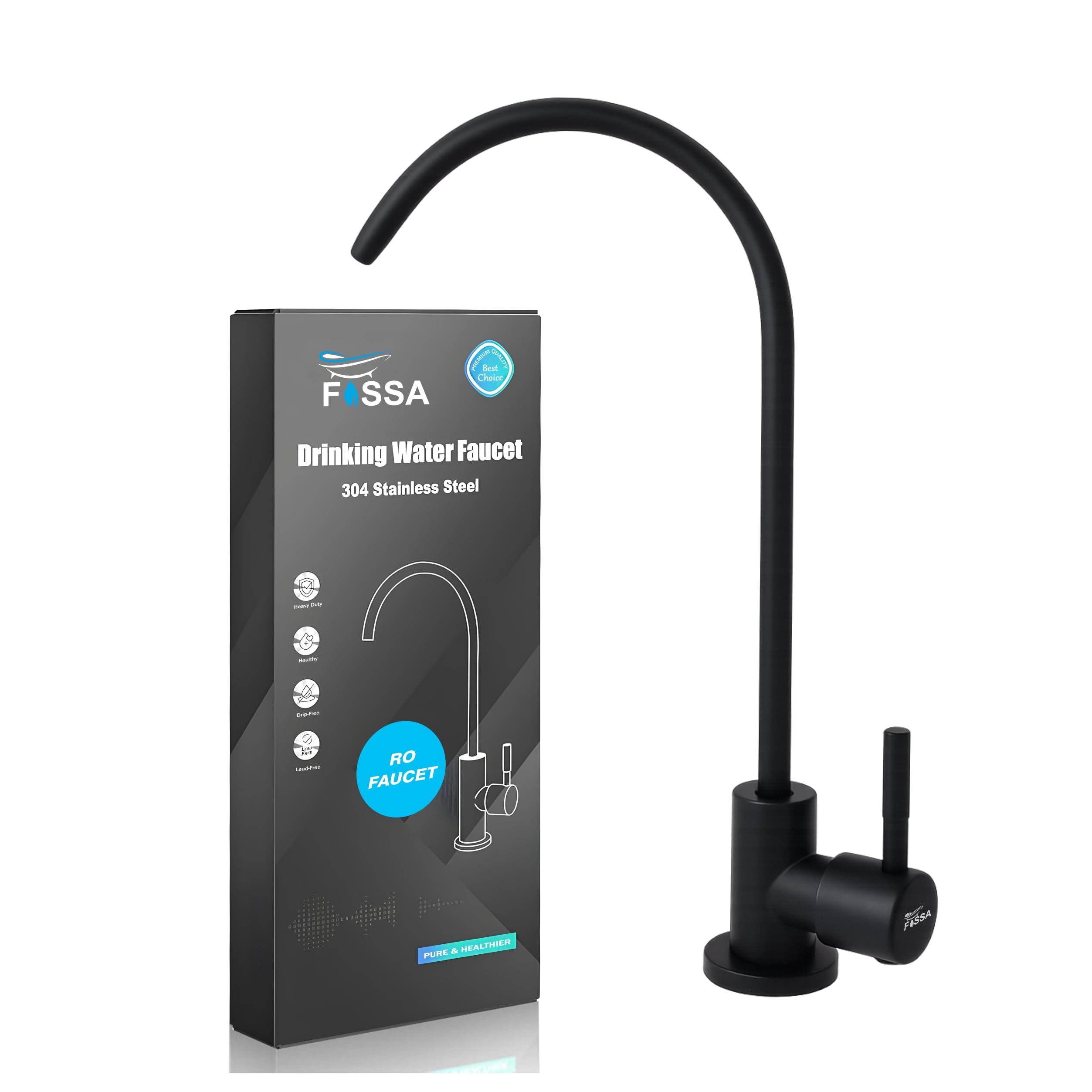 Fossa 360Β° Rotatable RO Tap for Kitchen Sink | 100% Lead-Free 304 Stainless Steel Drinking Water Faucet | Brushed Nickel | Smooth Rotation Filter Tap for Healthy Drinking Water Black (Matte Finish)