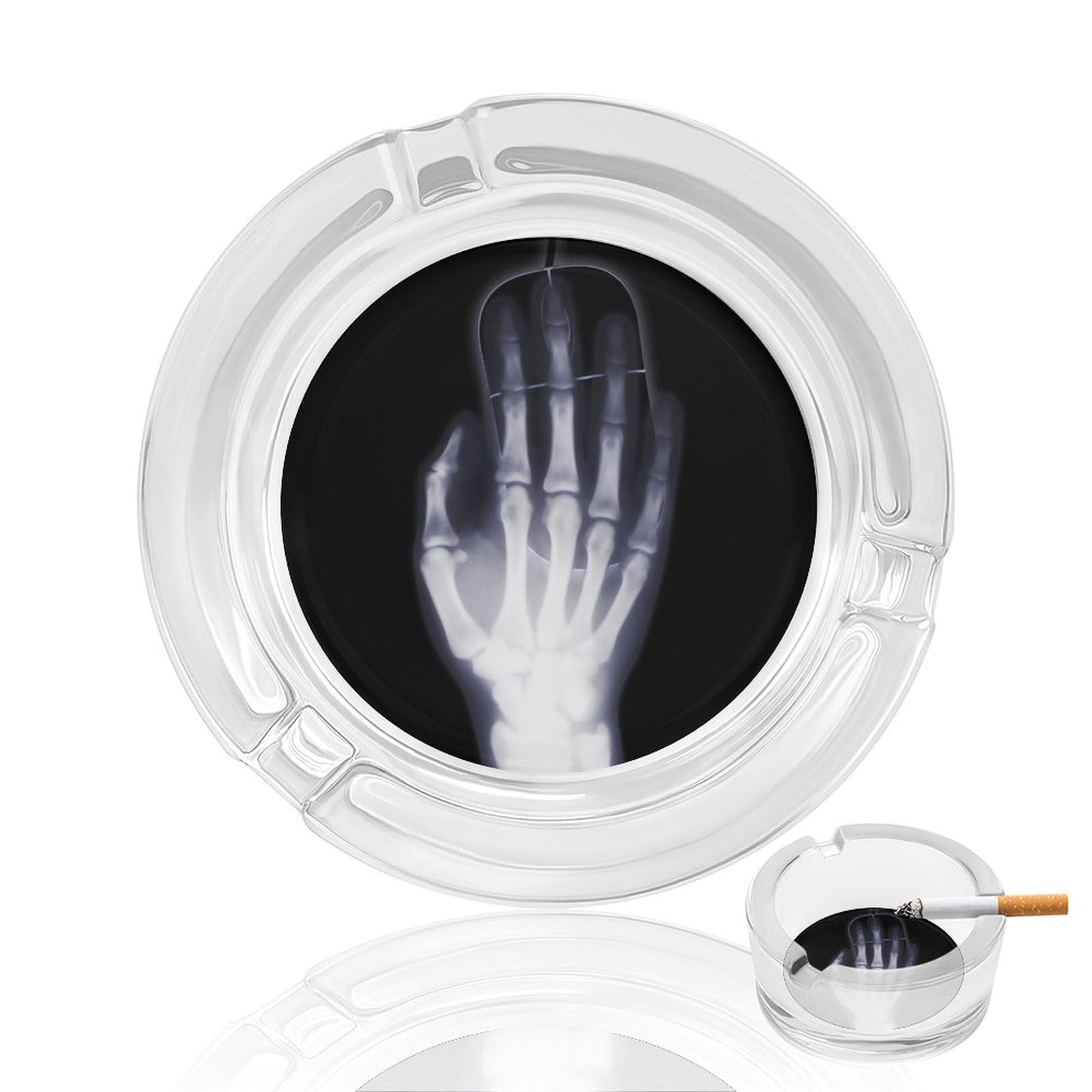 X Glass Ashtray 3.3 Inch Round Cigarette Ash Holder with 4 Grooves for Home Office Outdoor One Size