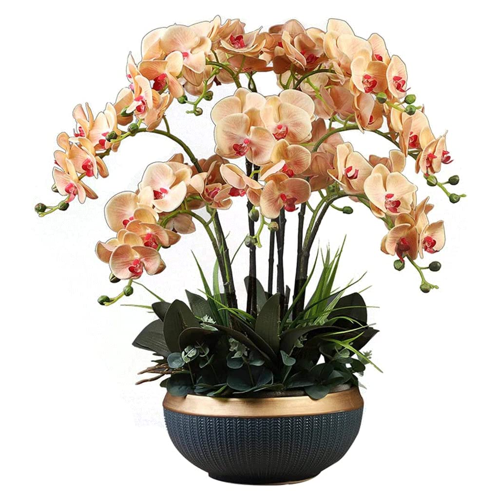 Fleurs artificielles, Grandes orchidées artificielles en Pot, Fleurs Phalaenopsis artificielles pour la Maison, Les Mariages et Les fêtes, décoration Florale réaliste, Orange.,Orange
