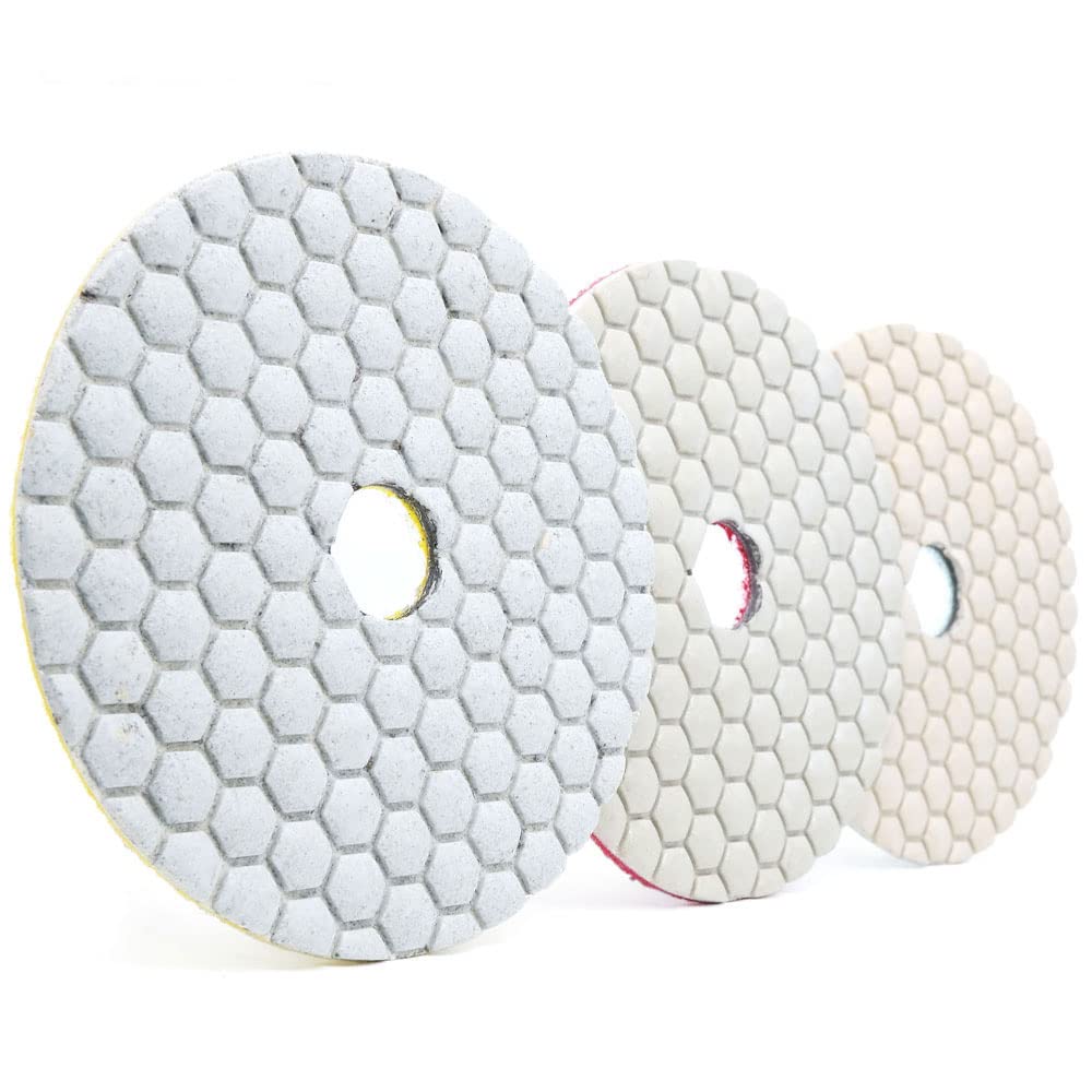 SUBRILLI Dry 3 Step Diamond Polishing Pads Kit 4 Inch for Granite Quartz Marble Concrete Terrazzo