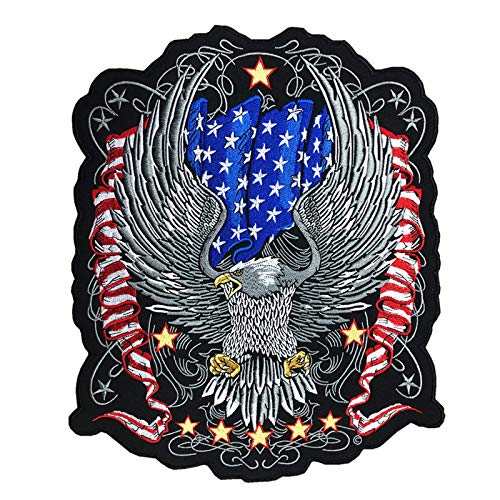 PPXP Embroidered Patriotic Patch, Patriotic Eagle American Flags Embroidery Patches, Eagle Engine Embroidery Patch Motorcycle Vest Biker Iron on, Embroidery Bald Eagle Appliques (Eagle (Flag&Stars))